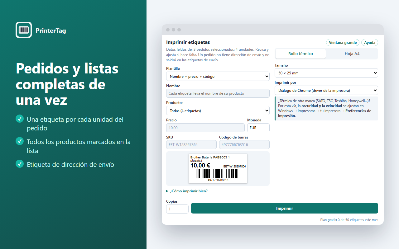 Imprimiendo una etiqueta por cada unidad de un pedido de Shopify