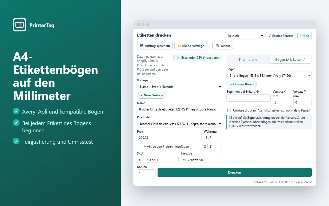 Bogenmodus mit Start bei Etikett 5